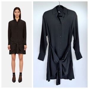 NEW The Kooples 100% Silk Long Sleeve Wrap Skirt Shirt Dress in Black Size US4